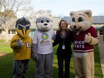 Photo of Principal with college mascots