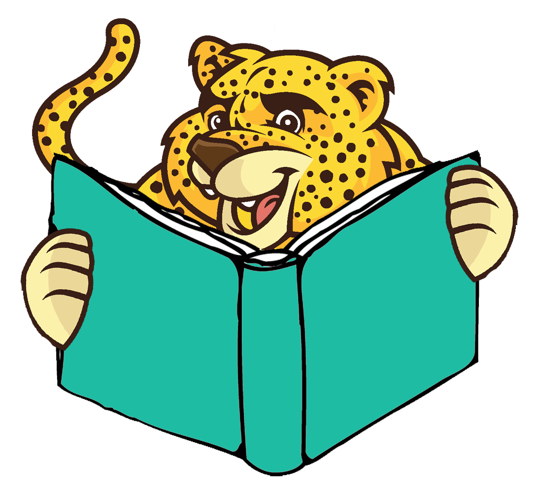 Cheetah reading a book cartoon